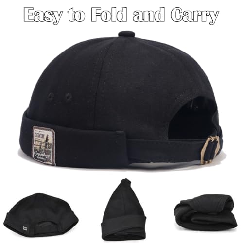 Image of Brimless Hats for Men Brimless Caps, Rolled Cuff Retro Docker Hat for Womens with Adjustable Beanie Hat