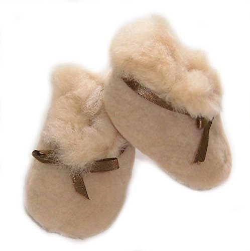 Unisex Suede Leather Baby Shoes Slipper with Alpaca Fur (12-14 Months, Beige)