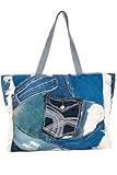 Back From Bali Womens Denim Patchwork Pocket Tote Bag Classic Lightweight Shoulder Boho Purse Handbag