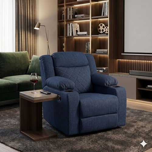Image of Amazon Brand - Solimo Cosmo | Single Seater Sofa Recliner | Manual Recliner (Velvet Blue) | 1 Year Warranty