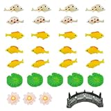 Pinenjoy 29Pcs Mini Koi Fish Lotus and Water Lily Pad Figurines Miniature Artificial Pond Accessories Resin Cake Toppers Set for DIY Micro Moss Landscape