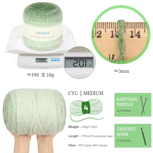 Image of Katech Ombre Yarn for Crocheting-Large Skein of Gradient Yarn Cake-2 Pack of 200g /7.05 oz-80% Acrylic,20% Nylon- #4 Medium-Perfect for Star Blankets, Scarves, Shawls and Garments (E)