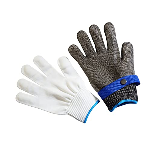 Fockety Work Gloves, Strong Anti Cut Gloves Stainless Steel Wire 2 Pcs Adjustable Buckle Gray For Kitchen (Grey) - Image 2