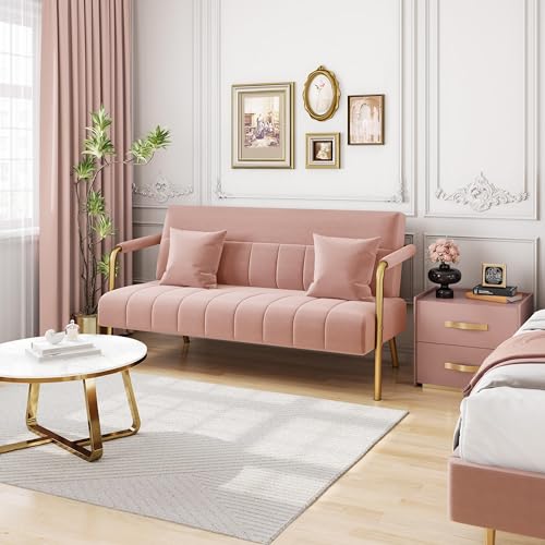 Yaheetech 56.5 Inch W Modern Loveseat 2 Seater Sofa Luxurious Velvet Fabric Couch With Gold-Tone Metal Arms And Legs For Living Room thumb #6