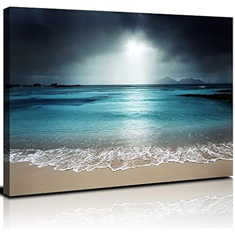 Beach Theme Canvas Wall Art Decor for Living Room Blue Ocean Waves Landscape Pictures Seascape Prints Painting for Bedroom Office Home Decoration 12 x 16" Modern Nature Photography Artwork Cover