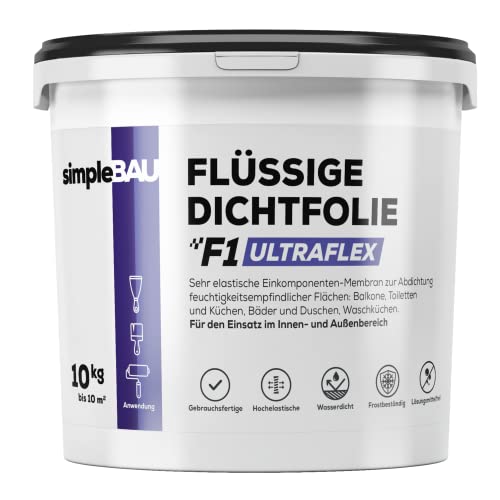SimpleBau F1 Ultraflex Flüssigfolie Dichtfolie 10 kg gebrauchsfertig, dichte einkomponentige Dichtungsmasse für außen und innen Wasserstop. Badabdichtung frostsichere Dichtungsbahn Cover