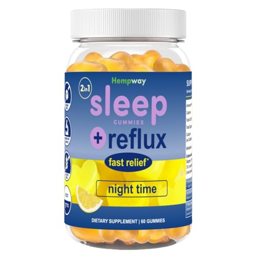 HEMPWAY Reflux Raft Antacid Gummies | Fast Acting | 2 in 1 Sleep and Acid Reflux Relief Nighttime | clinically Studied Ingredients| Non-GMO Gluten Free Sugar Free | Lemon 60 Vegan Gummies