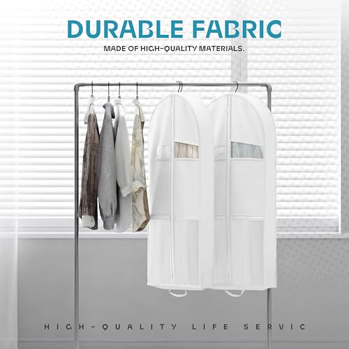 Image of 43 inch Travel Garment Bag with Accessories Zipper Pocket, Heavy Duty Suit Bag for Suits, Tuxedos, Dresses, Coats, White, 1 pack