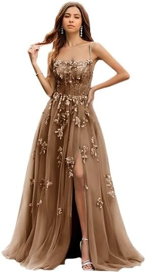 3D Flower Tulle Prom Dresses for Women 2025 Spaghetti Straps Corset A-Line Formal Ball Gown with Slit