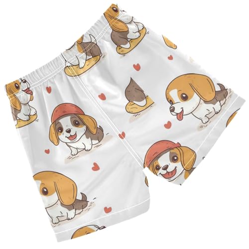 Pigsaly Boys Swim Trunks Red Heart Cute Beagle Puppy Dog Boys Board Shorts Swimsuit Swimwear Summer Bathing Suit 4T Multicolor2