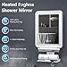 Heated Shower Mirror Fogless for Shaving, 3 Colors Stepless Dimmable Lights Fogless Mirror for Shower, Rechargeable Anti Fog Shaving Mirror for Shower with Razor Holder, Light Memory Function, White