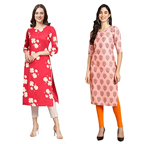 Image of Pinkmint Women's Crepe Digital Print Straight Kurta (Pack of 2)