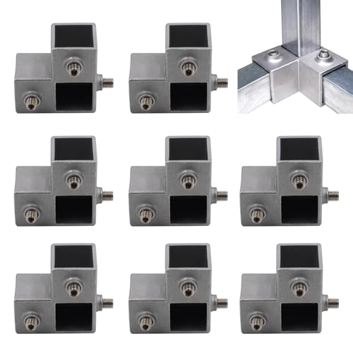 8 piezas de conectores de tubo cuadrado, conectores rectangulares de aleación de aluminio L piezas 3 vías 90 grados, para conexión de tubo cuadrado de 25x25mm