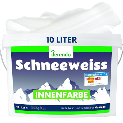Derendo Innenfarbe, universelle Wandfarbe weiß, hohe Deckkraft, 10l, matt