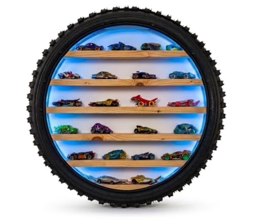 Image of Wooden Wall Shelf Display Rack for 1:64 Scale Die-Cast Cars, Blue