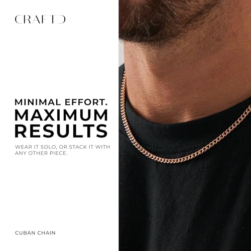CRAFTD | Rose Gold Cuban Link Chain | Durable 18K Rose Gold & 316L Stainless Steel | Waterproof, Heat & Sweat Resistant | Gifts for Men | Men's Jewelry |2