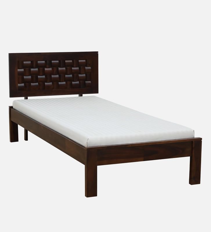 Image of Solid Sheesham Wood Woodora Single Bed Without Storage | Wooden Single Bed Cot Palang Furniture for Bedroom Living Room Home and Hotel (Provincial Teak Finish)