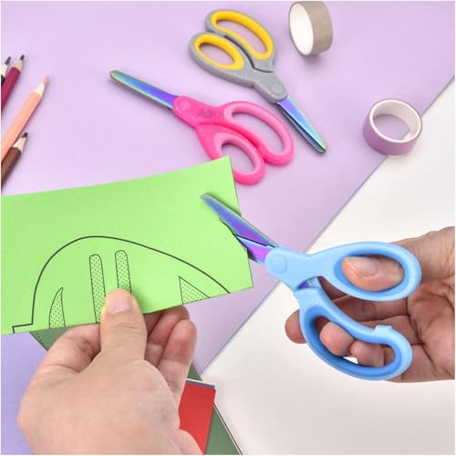 Image of SCAIKTIG 5 inch Kids Scissors Set(3 Pcs), Safety Rounded edge Blunt-Tip, Titanium Coating Blades, Comfort Grip for School Classroom Children and Toddler Cutting Craft Paper, Glitter Assorted Color