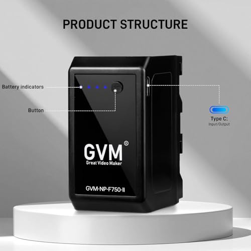 Image of GVM 2 Packs NP-F750 Replacement Batteries with Rechargeable USB-C Cables, Travel Chargers for NP-F975, NP-F960, NP-F950, NP-F930, NP-F770, NP-F750, NP-F550, DCR, DSR, HDR, FDR, HVR, HVL and LED Light