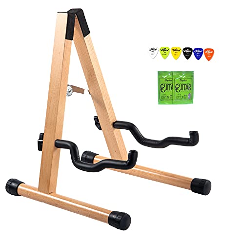 ENO MUSIC Wood Guitar Stand Solid Real Hard Wood Folding A-Frame Guitar Stand for Acoustic Guitars Bass and Electric Guitars (Ashtree Wood)