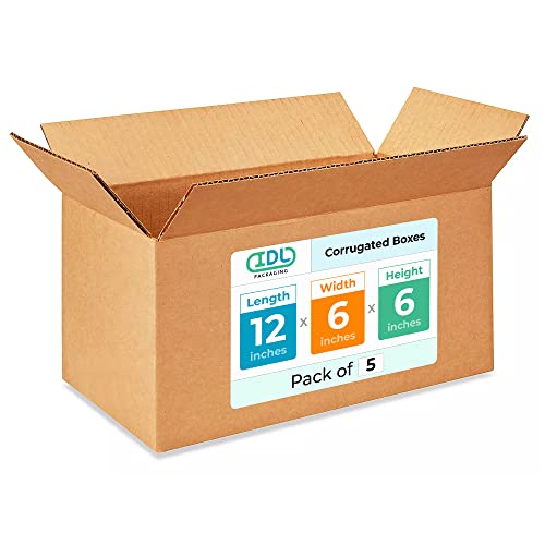 Medium Moving &amp; Shipping Boxes 12 x 6 x 6 inches (5-Pack) - Extra Strength 200 lb vs Regular - USA-Made Corrugated Cardboard Boxes for Delivery - Heavy Duty Box - Strong Packing Box by IDL Packaging