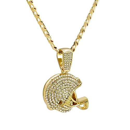 L & L Nation Chain Pendant 14K Gold Plated Football Chain Helmet Pendant Necklace Iced Out Pendant with 24