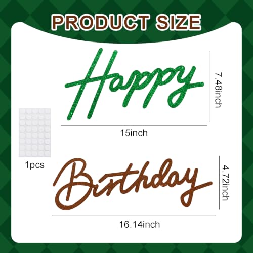 Image of TONIFUL Happy Birthday Sign for Backdrop - Glitter Green Brown Felt Banner - Includes Dot Glue - Perfect for Birthday Party Backdrop,Wall Decr,Balloon Arch,Photo Background