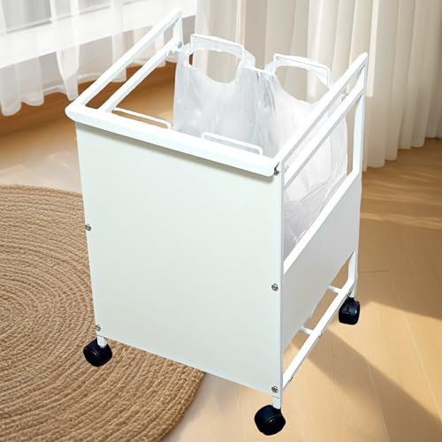 Secchuu 目隠し分別ダストワゴン 2分別 スチール製 ゴミ袋ホルダー W36XD35XH57cm ゴミ袋スタンド タワーゴミ箱 キャスター付き スタイリッシュ ダストボックス 手軽さ おしゃれ 組立商品 掃除しやすさ フタなしゴミ箱 (2分別ホワイト)