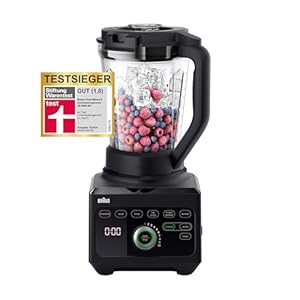 Braun PowerBlend 9 JB9040BK Hochleistungs-Standmixer mit 1600 Watt Motor, 2 l Tritan-Behälter, 18 Programme, 10 Geschwindigkeiten, Schwarz