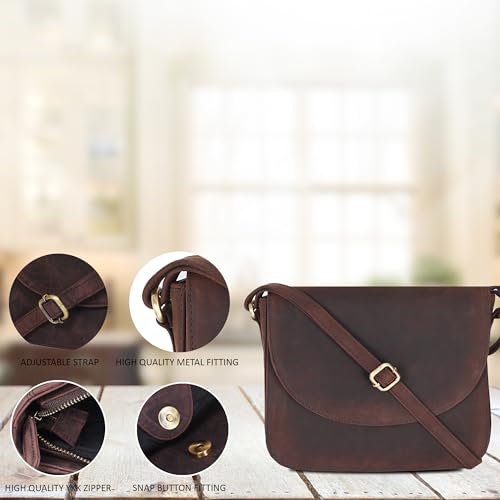 Image of Genuine Leather Shoulder Crossbody Purse For Women with Adjustable Strap, Mobile Pocket & Outside & Inside Zipper
