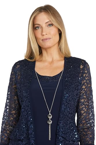Image of R&M Richards Women's Glitter Lace Tiered Jacket Dress Set