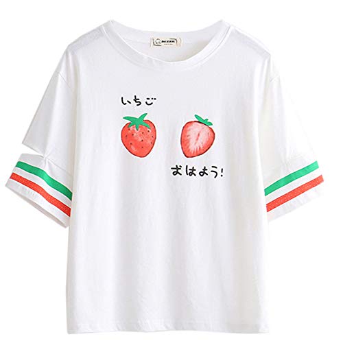 Cute Top Harajuku Strawberry Print Embroidery Kawaii Tshirts Girls Cropped Tops