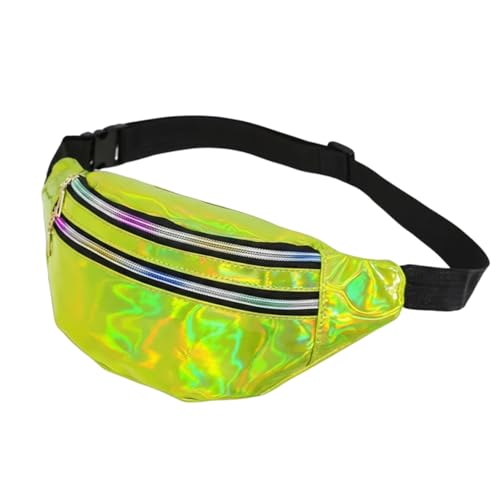 Bauchtasche Damen Silber Wasserabweisend Hüfttasche Verstellbarem Gurt mit Reißverschluss Fächer 90er Jahre Accessoires 80er Jahre Damen für Bauchtasche Festival Party Alltag Outdoor Travel (Grün)