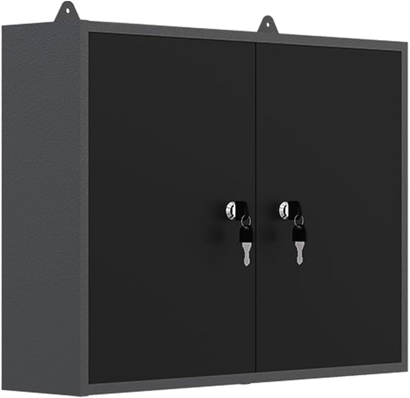 JZD Metal Wall Cabinet with Lockable Door, for Gaeage Basement, Black & Grey