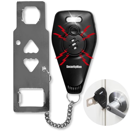 Securityman Portable Door Lock with Alarm | Hotel Door Locks for Travelers Security | Loud 130dB Door Security Device for Hotel Room, Apartment Home, & Travel Safety Inside for Women Children - Black