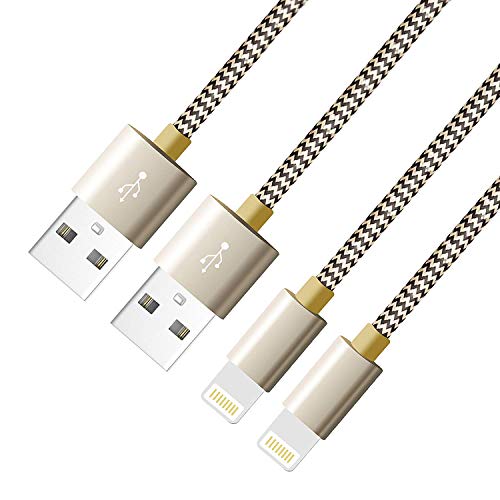 Aonear Extra Long 2Pack 6FT Nylon Braided Cord (Gold Black)