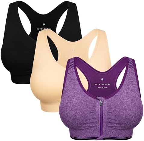WANAYOU Women's Seamless Sports Bra with Front Zip for Yoga and Post Surgery