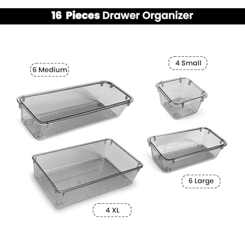 Image of ALOXE Drawer Organizer Makeup Organizer Box Black Multipurpose Drawer Organisers Storage Box For Cosmetic, Jewellery, Office, Kitchen Items (20 Pcs)