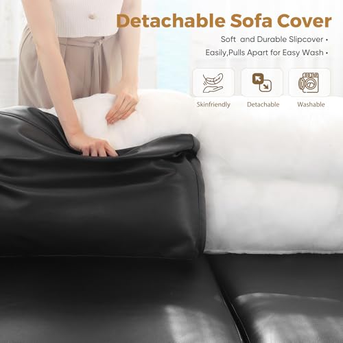 Image of ABCASA 118.5 inch Faux Leather Modular Sectional Sofa, 7 Seater U Shaped Couch with Storage Seat with Reversible Chaise Deep Seat for Living Room Black