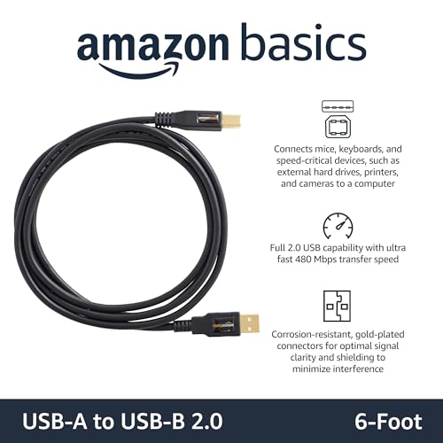 Image of Amazon Basics 48-Pack High-Speed USB 2.0 Cable, USB-A to USB-B for Printers or External Hard Drive, Gold-Plated Connectors, 6 Foot, Black