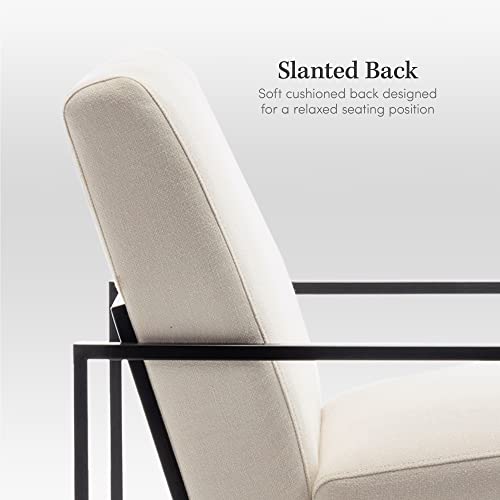eLuxurySupply Accent Chair - Low Profile Modern Slant Armchair with Layered Foam and Metal Frame - Premium High Density Soft Cushion for Supreme Comfort - Easy Assembly - Cream/Off-White - Image 3