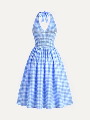 Image of Aahwan Polka Dots Halter Long Dress Backless A Line Flared Vintage Party Club Dresses for Women's & Girl's
