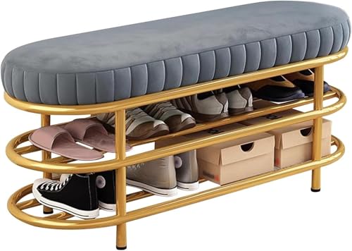 Banco para Guardar Zapatos, Organizador de Zapatos para la Entrada con Asiento y Estructura de Metal Dorado (Verde, 100 x 35 x 44 cm)