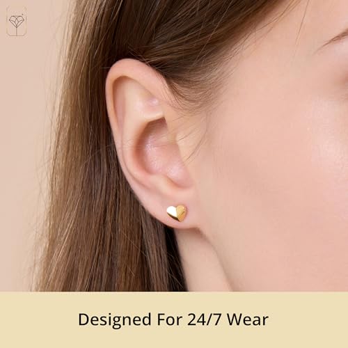 Solid 10K Gold Stud Earrings for Women | Hypoallergenic & Anti-Tarnishing Real Gold Earrings | Shower-Safe, Water-Proof and Sweat-Resistant Earrings in Various Shapes by MAX + STONE4