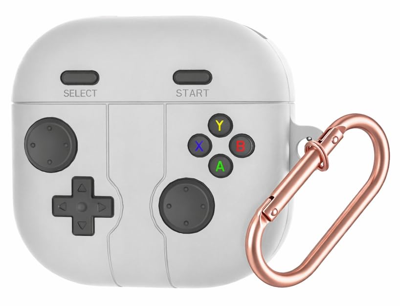 Image of Retro Game Console Case Cover for Samsung Galaxy Buds 4 and 4 Pro with Carabiner (White, Game Console)