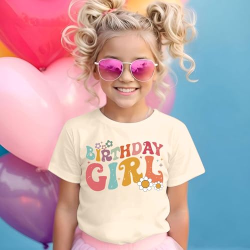 KEEVICI Birthday Girl Shirt Kids 3rd 4th 5th 6th 7th 8th 9th Cute Flower Girls Graphic Tees Birthday Gift Cotton T Shirts Top3