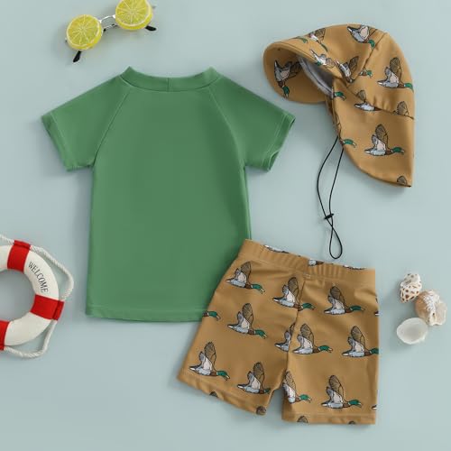 Baby Boy Swimsuit Set Toddler Rash Guard Swimwear Short Sleeve Swim Shirt Trunks with Sunhat 3Pcs Beachwear3