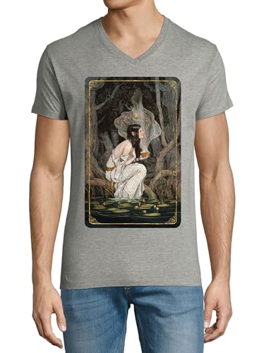 T-shirt en coton à col en V pour homme gris XXL imprimé The Star Tarot Card
