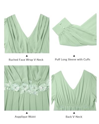 Image of Pinup Fashion Women Plus Size Formal Dresses - Long Sleeve Evening Gown Applique Chiffon Maxi Dress