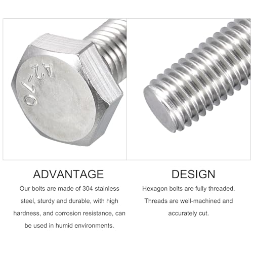 Image of METALLIXITY Hex Bolts (M10-1.5x100mm) 6Pcs, 304 Stainless Steel Coarse Fully Threaded Hex Head Screw Bolt Machine Screws - for Furniture Repair, Silver